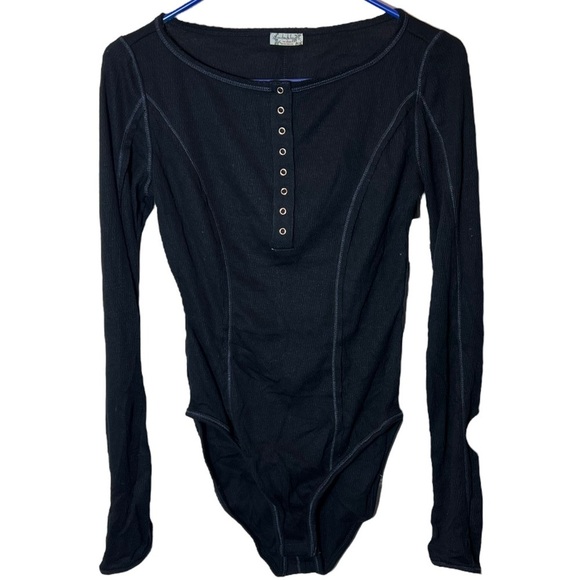 Free People Sloane Thermal Henley Bodysuit • NWT • Black • Small - Picture 2 of 8